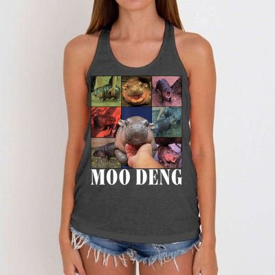 Colorful Moo Deng Retro Photo Hippo Women's Knotted Racerback Tank