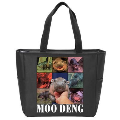 Colorful Moo Deng Retro Photo Hippo Zip Tote Bag