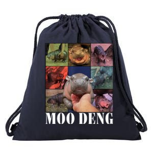 Colorful Moo Deng Retro Photo Hippo Drawstring Bag