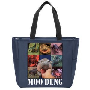 Colorful Moo Deng Retro Photo Hippo Zip Tote Bag