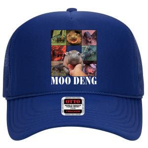 Colorful Moo Deng Retro Photo Hippo High Crown Mesh Back Trucker Hat