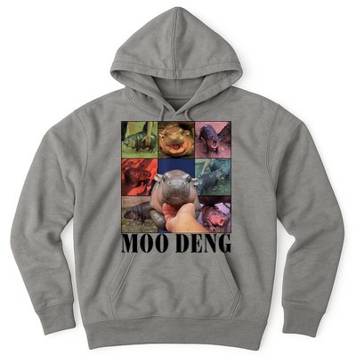 Colorful Moo Deng Retro Photo Hippo Hoodie