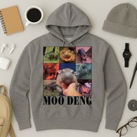Colorful Moo Deng Retro Photo Hippo Hoodie