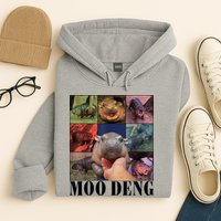 Colorful Moo Deng Retro Photo Hippo Hoodie