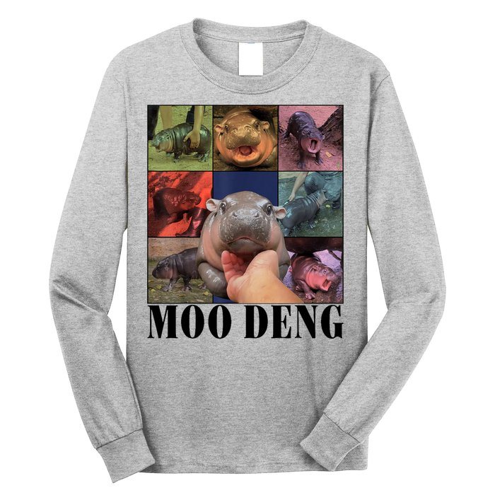 Colorful Moo Deng Retro Photo Hippo Long Sleeve Shirt