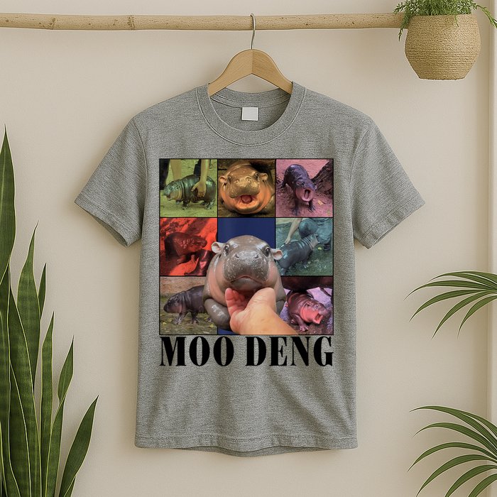 Colorful Moo Deng Retro Photo Hippo T-Shirt