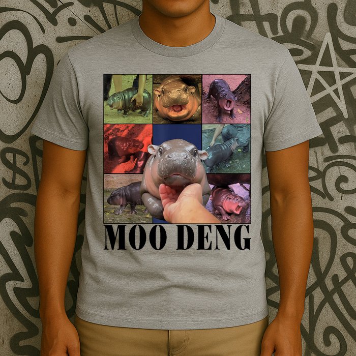 Colorful Moo Deng Retro Photo Hippo T-Shirt