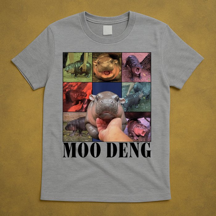 Colorful Moo Deng Retro Photo Hippo T-Shirt