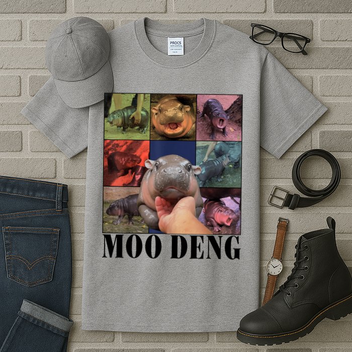 Colorful Moo Deng Retro Photo Hippo Tall T-Shirt