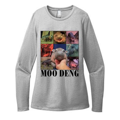 Colorful Moo Deng Retro Photo Hippo Womens CVC Long Sleeve Shirt