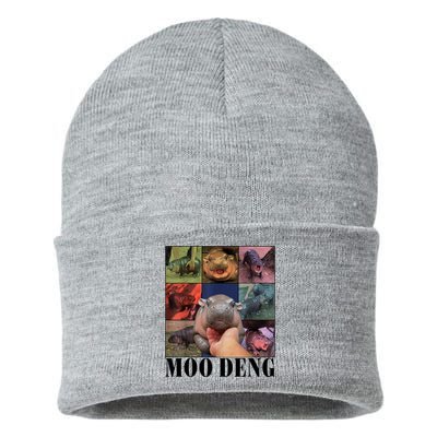 Colorful Moo Deng Retro Photo Hippo Sustainable Knit Beanie