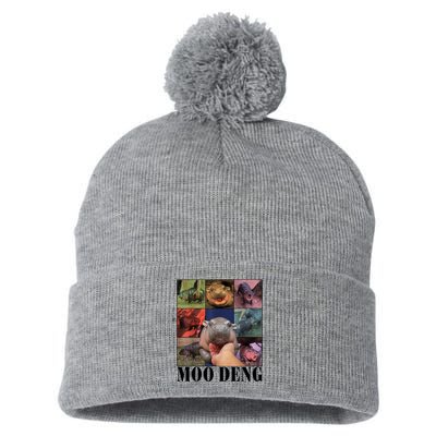 Colorful Moo Deng Retro Photo Hippo Pom Pom 12in Knit Beanie