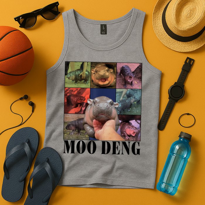 Colorful Moo Deng Retro Photo Hippo Tank Top