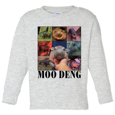 Colorful Moo Deng Retro Photo Hippo Toddler Long Sleeve Shirt