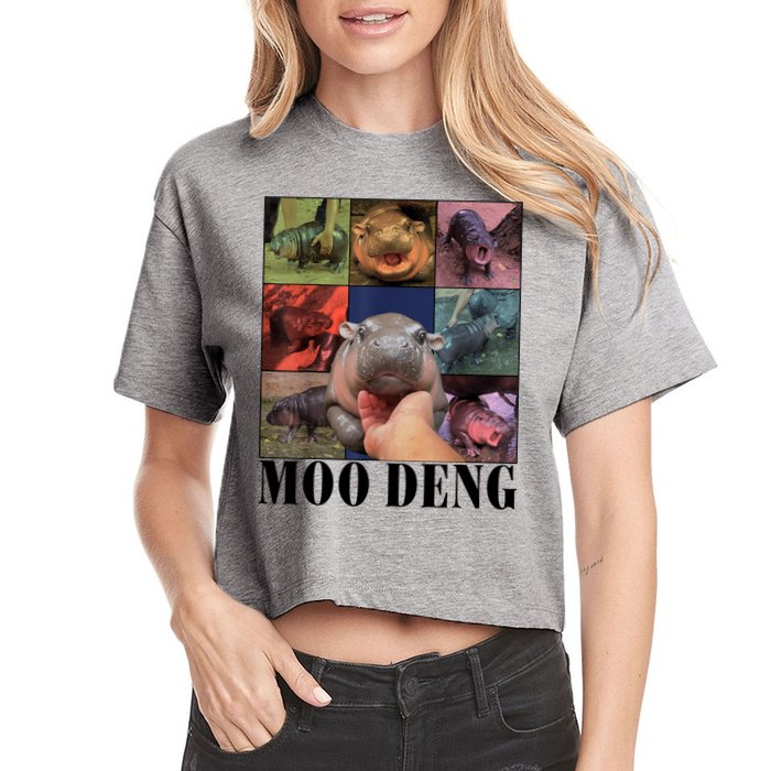 Colorful Moo Deng Retro Photo Hippo Crop Top