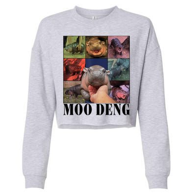 Colorful Moo Deng Retro Photo Hippo Cropped Pullover Crew