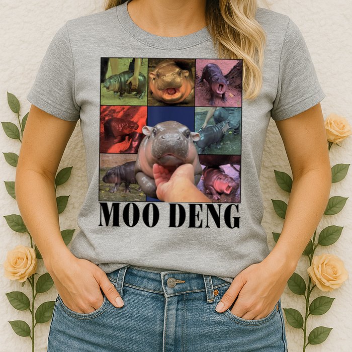 Colorful Moo Deng Retro Photo Hippo Womens T-Shirt