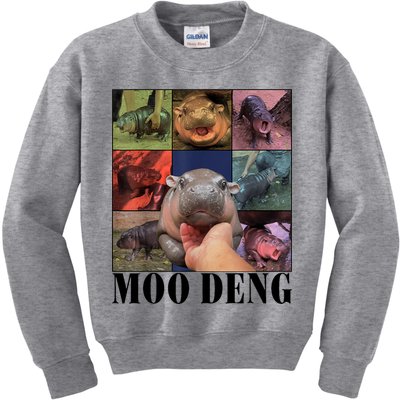 Colorful Moo Deng Retro Photo Hippo Kids Sweatshirt