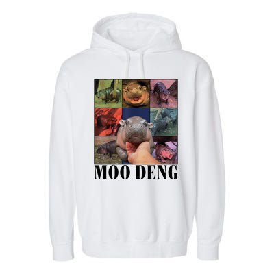 Colorful Moo Deng Retro Photo Hippo Garment-Dyed Fleece Hoodie