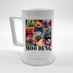 Colorful Moo Deng Retro Photo Hippo Beer Stein