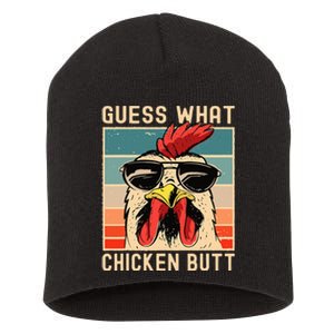 Chicken Meme Design  Guess What Chicken Butt Short Acrylic Beanie