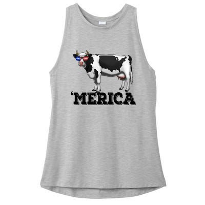 Cow Merica Dairy Farmer Funny Farm Animal Cool Gift Ladies PosiCharge Tri-Blend Wicking Tank