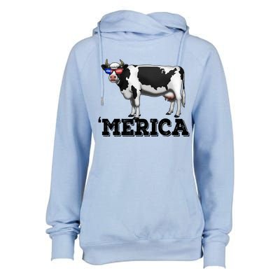 Cow Merica Dairy Farmer Funny Farm Animal Cool Gift Womens Funnel Neck Pullover Hood