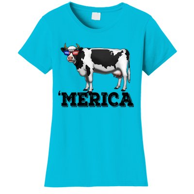 Cow Merica Dairy Farmer Funny Farm Animal Cool Gift Women's T-Shirt