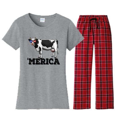 Cow Merica Dairy Farmer Funny Farm Animal Cool Gift Women's Flannel Pajama Set