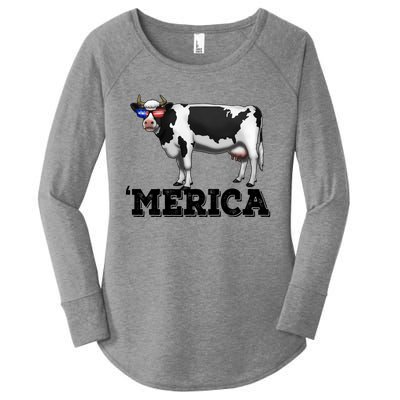 Cow Merica Dairy Farmer Funny Farm Animal Cool Gift Women's Perfect Tri Tunic Long Sleeve Shirt