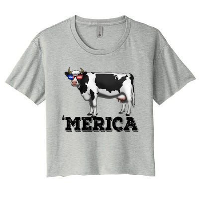 Cow Merica Dairy Farmer Funny Farm Animal Cool Gift Women's Crop Top Tee