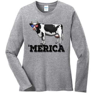 Cow Merica Dairy Farmer Funny Farm Animal Cool Gift Ladies Long Sleeve Shirt