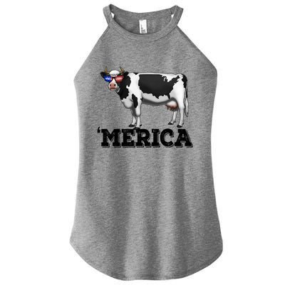 Cow Merica Dairy Farmer Funny Farm Animal Cool Gift Women's Perfect Tri Rocker Tank