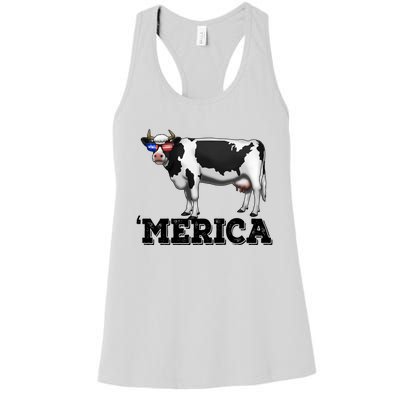 Cow Merica Dairy Farmer Funny Farm Animal Cool Gift Women's Racerback Tank