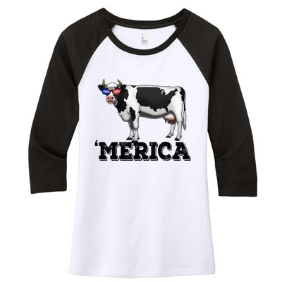 Cow Merica Dairy Farmer Funny Farm Animal Cool Gift Women's Tri-Blend 3/4-Sleeve Raglan Shirt