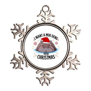 Cute Moo Deng Christmas I Want A Moo Deng For Christmas Metallic Star Ornament