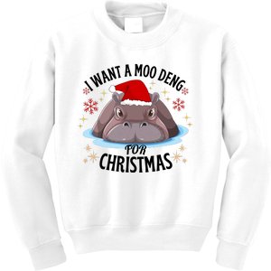 Cute Moo Deng Christmas I Want A Moo Deng For Christmas Kids Sweatshirt