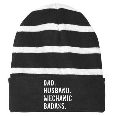 Car Mechanic Dad Funny Gift From Daughter Son Wife Gift Striped Beanie with Solid Band