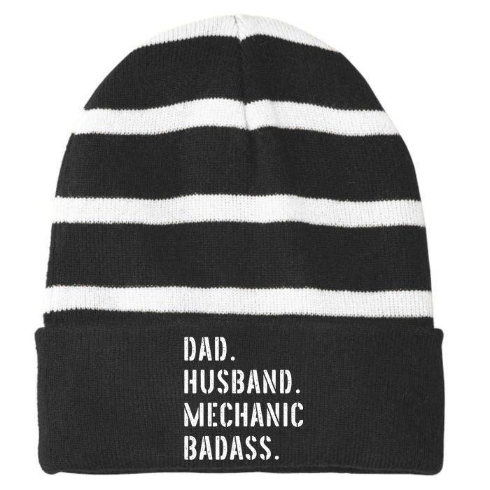 Car Mechanic Dad Funny Gift From Daughter Son Wife Gift Striped Beanie with Solid Band