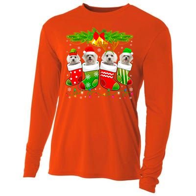 Cute Maltese Dog In Sock Christmas Santa Xmas Dog Gift Cooling Performance Long Sleeve Crew