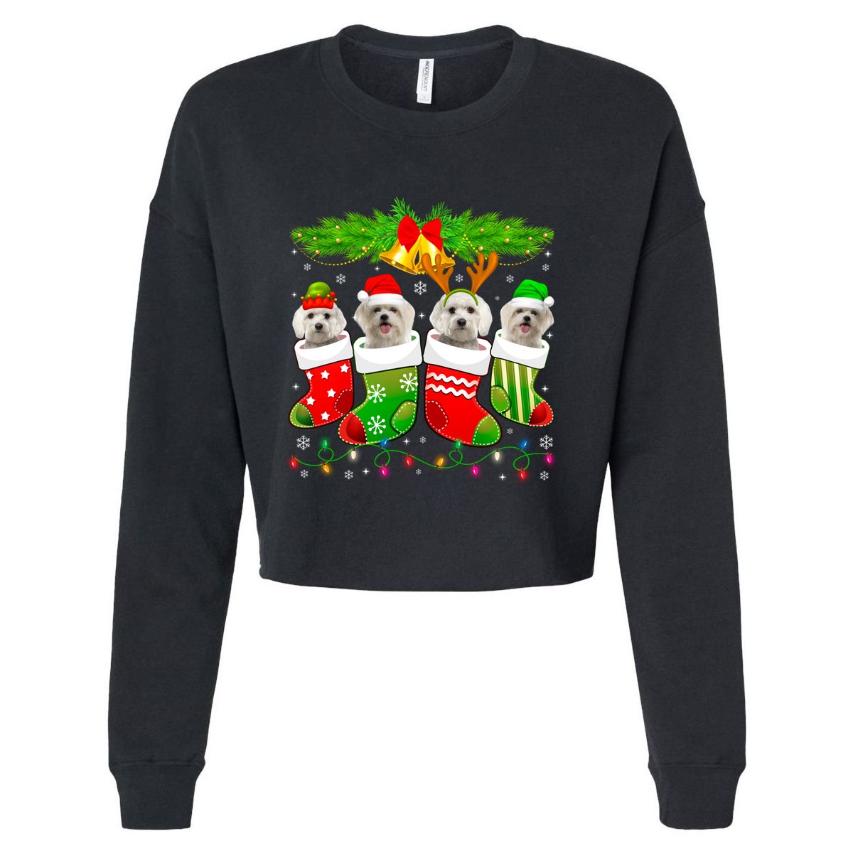 Cute Maltese Dog In Sock Christmas Santa Xmas Dog Gift Cropped Pullover Crew