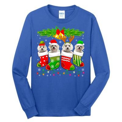 Cute Maltese Dog In Sock Christmas Santa Xmas Dog Gift Tall Long Sleeve T-Shirt