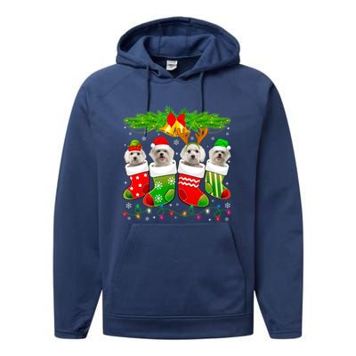 Cute Maltese Dog In Sock Christmas Santa Xmas Dog Gift Performance Fleece Hoodie