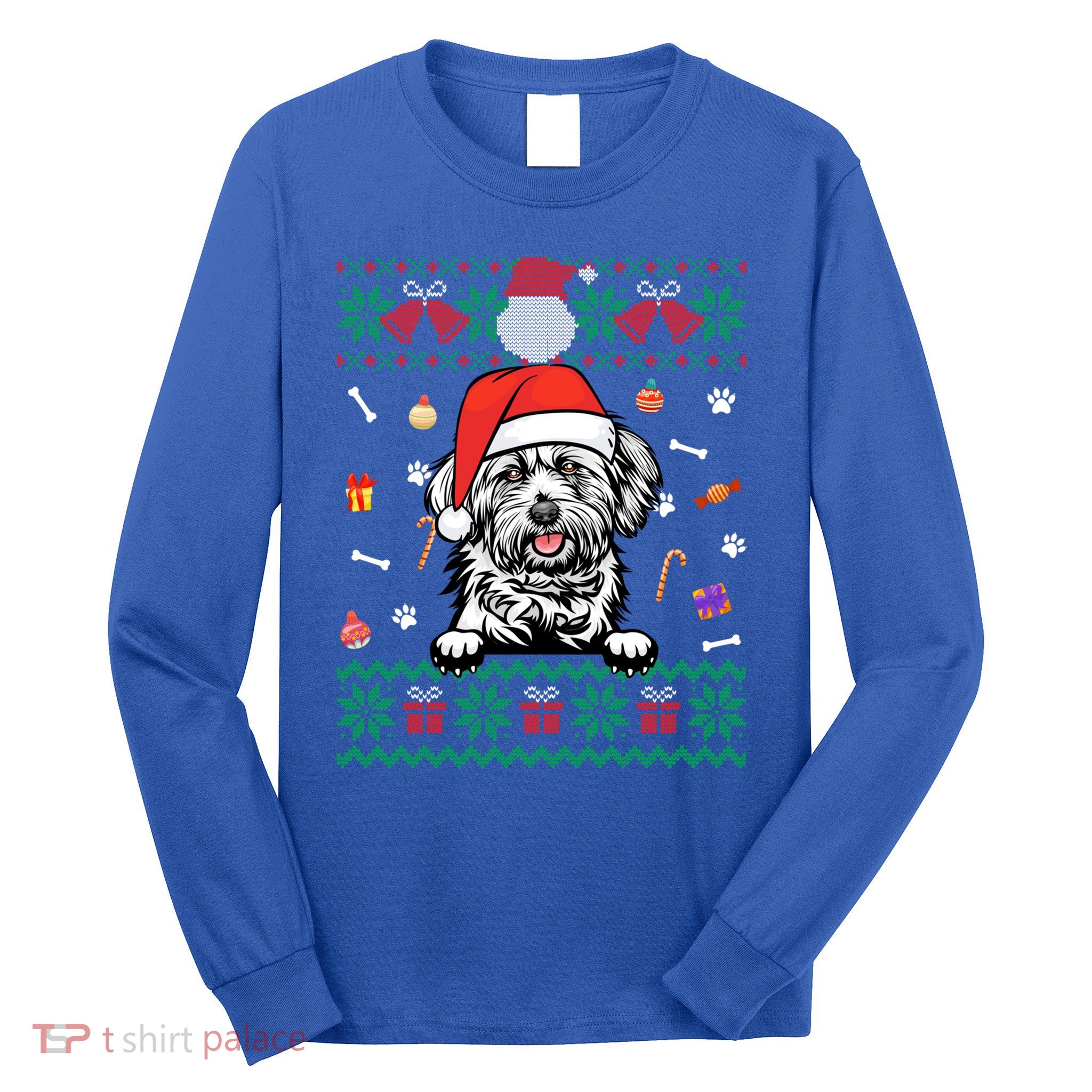 Cute Maltese Dog Ugly Christmas Santa Hat Xmas Gift Long Sleeve Shirt