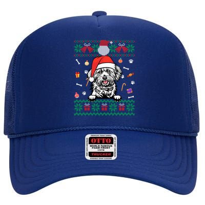 Cute Maltese Dog Ugly Christmas Santa Hat Xmas Gift High Crown Mesh Back Trucker Hat