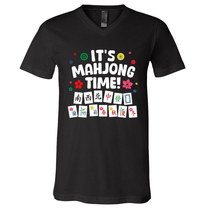 Cute Mahjong Design For Tile Game Mahjong Player V-Neck T-Shirt