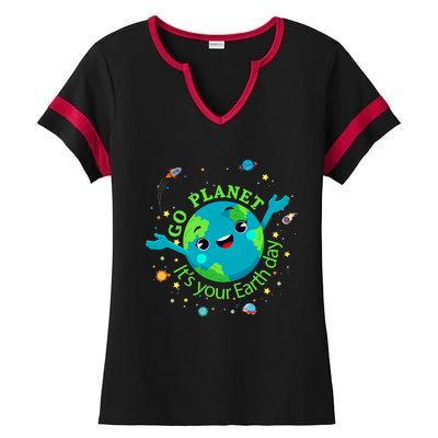 Cute Mother Earth Day Save Our Planet Women Girl Ladies Halftime Notch Neck Tee