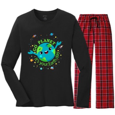 Cute Mother Earth Day Save Our Planet Women Girl Women's Long Sleeve Flannel Pajama Set 