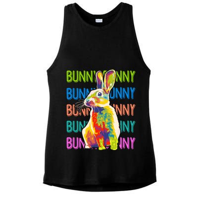 Cute Multicolor Easter Bunny Rabbit Ladies PosiCharge Tri-Blend Wicking Tank