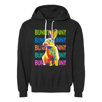Cute Multicolor Easter Bunny Rabbit Garment-Dyed Fleece Hoodie